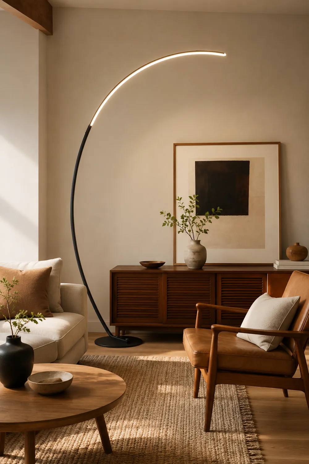 Edge Modern Arc LED Floor Lamp, Black/White, Metal/Silicon - Lumpaz