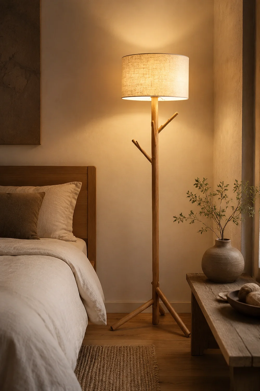 Muto Floor Lamp Japanese Tree, Beige, Fabric/Wooden - Lumpaz