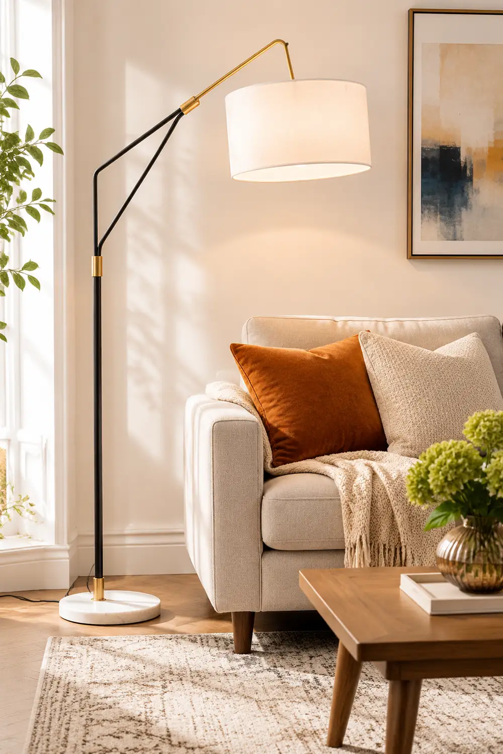 Eryn Floor Lamp Round Basic Nordic/Modern, Fabric, White, Bedroom - Lumpaz