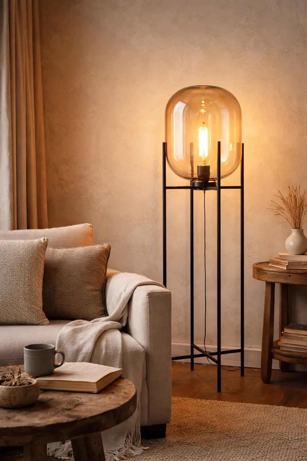 Salgado Modern Globe Glass/Metal Floor Lamp, Living Room - Lumpaz