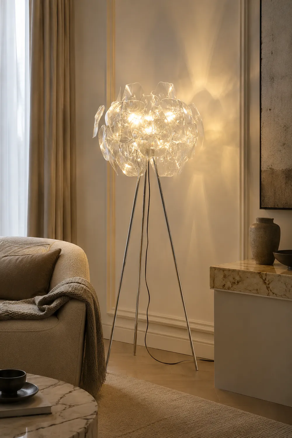 Bella Luxury Flower Metal/Acrylic Floor Lamp, Living Room - Lumpaz