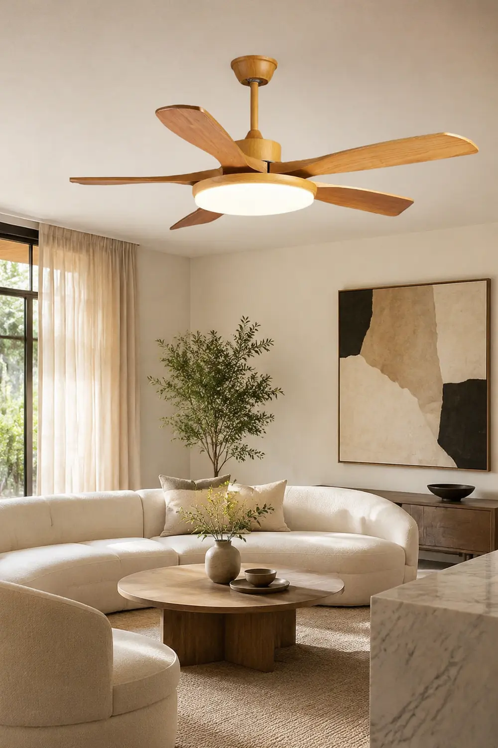 Haydn 5-Blade DC Ceiling Fan with Light, Summer, Black & Wood, 52'' - Lumpaz