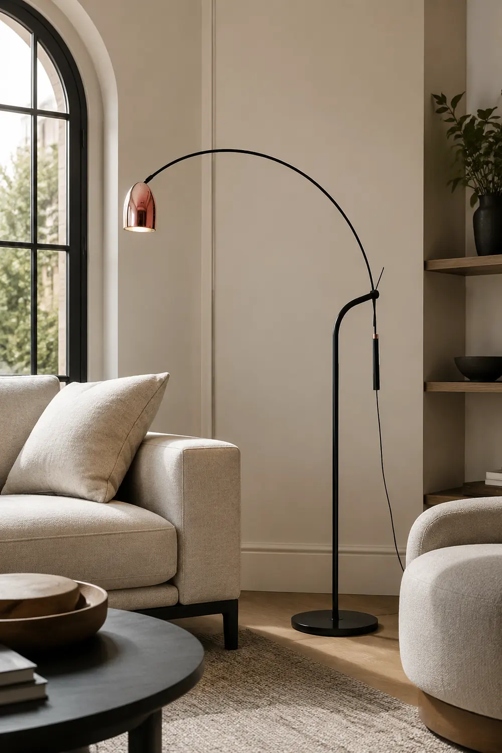 Cooley Artistic Minimalist Arc Floor Lamp, Rose Gold - Lumpaz