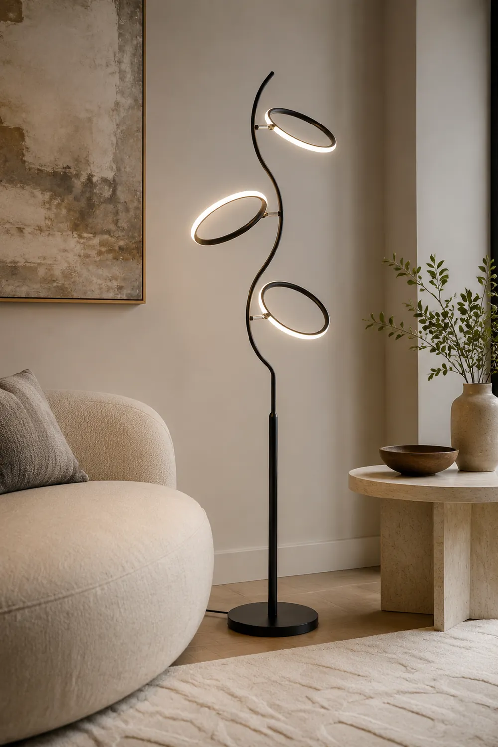 Modern Nordic Curved Acrylic/Metal Floor lamp, Black - Lumpaz