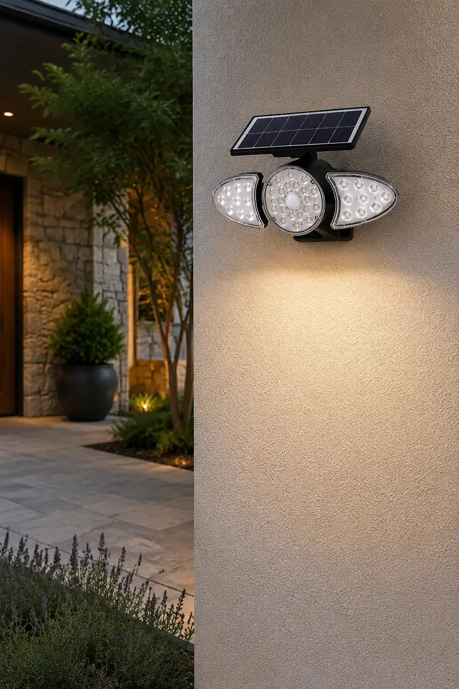 Solar Motion Security Light 3-Head Wall Fixture with Motion Sensor - Lumpaz