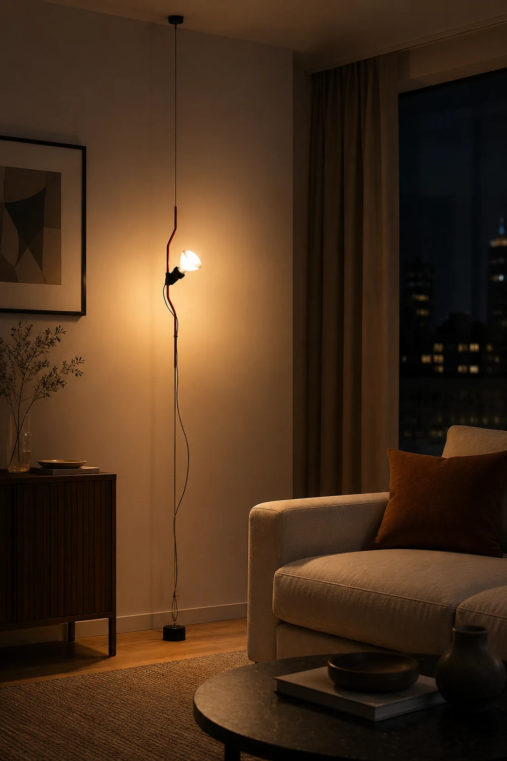 Luxo Floor Lamp Linear Minimalist, Metal, Black/White/Red, Bedroom - Lumpaz