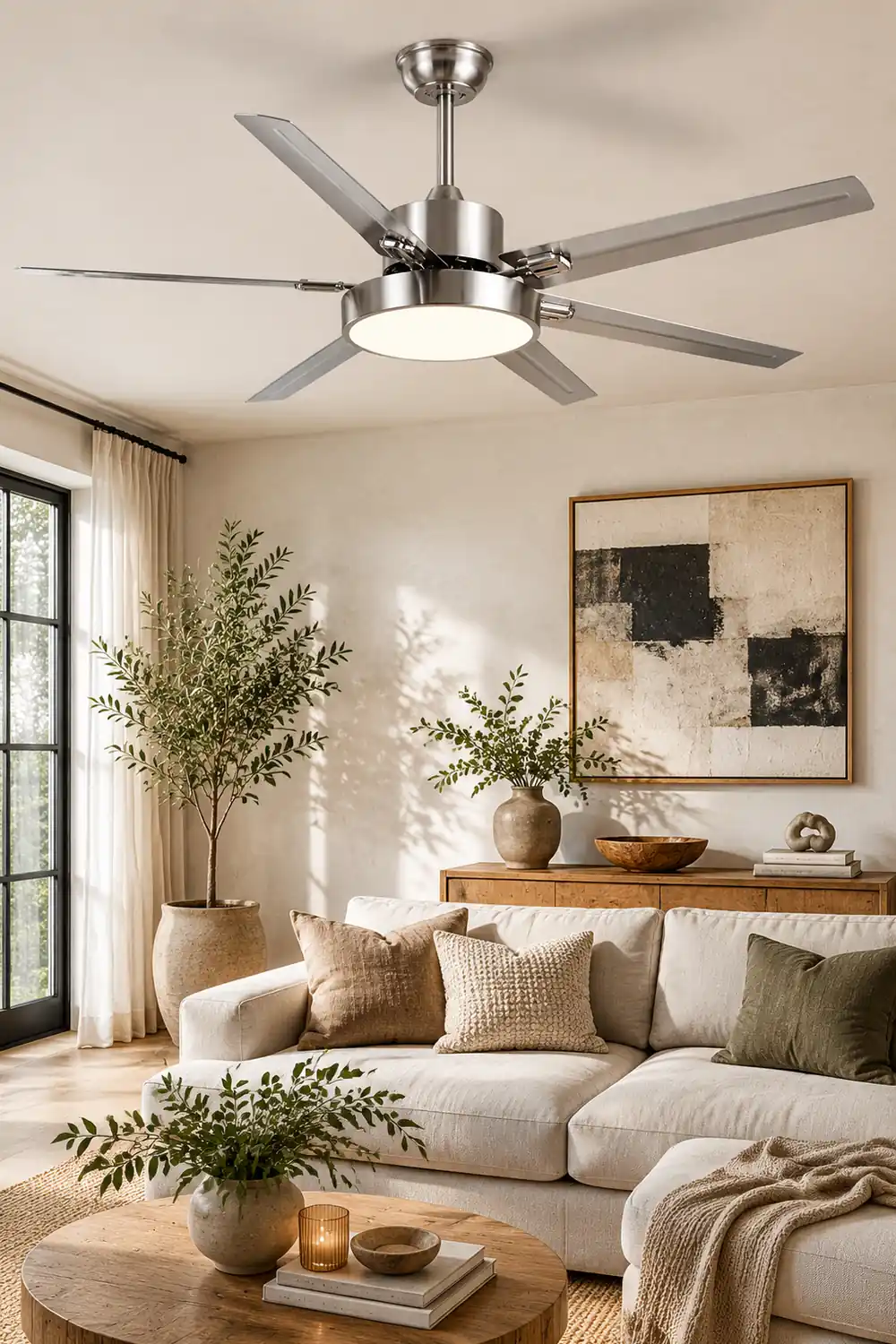 Haydn 5-Blade Industrial Silver DC Ceiling Fan Light, 52'' - Lumpaz