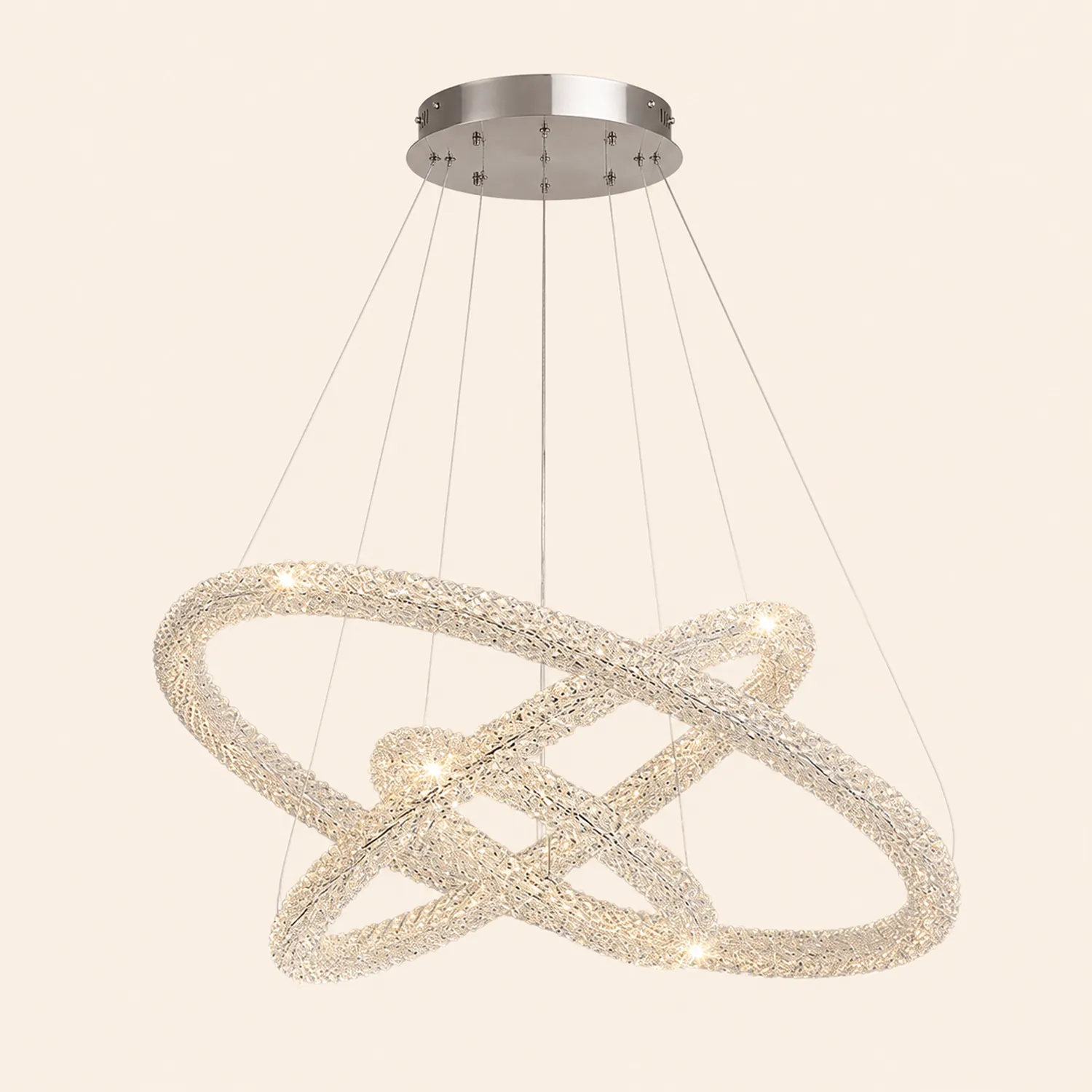 Kristy Art Deco Chandelier, Metal & Crystal, 1/2/3 Ring - Lumpaz