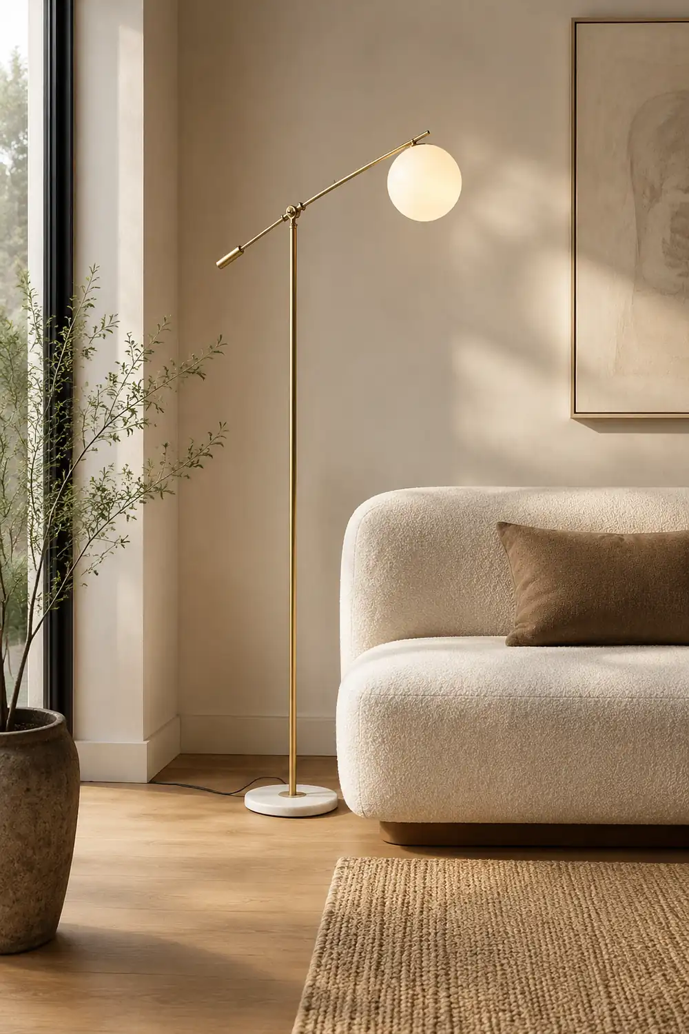 Valentina Arc Floor Lamp, Frosted Glass & Metal - Lumpaz