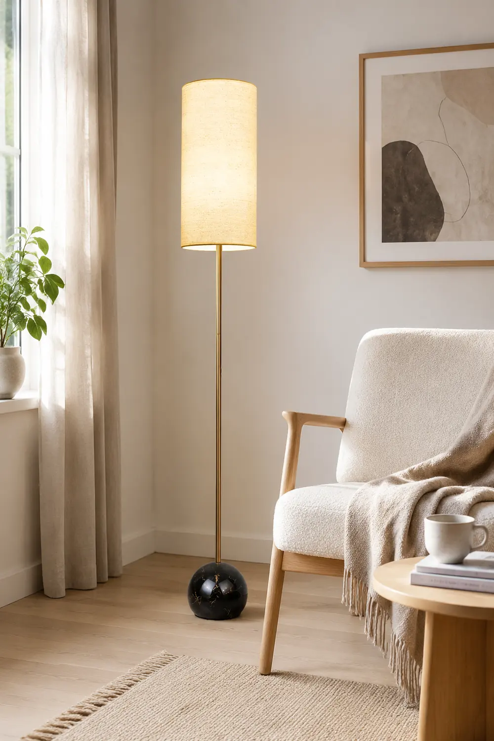 Eryn Modern Cylinder Shape Metal Fabric Floor Lamp - Lumpaz