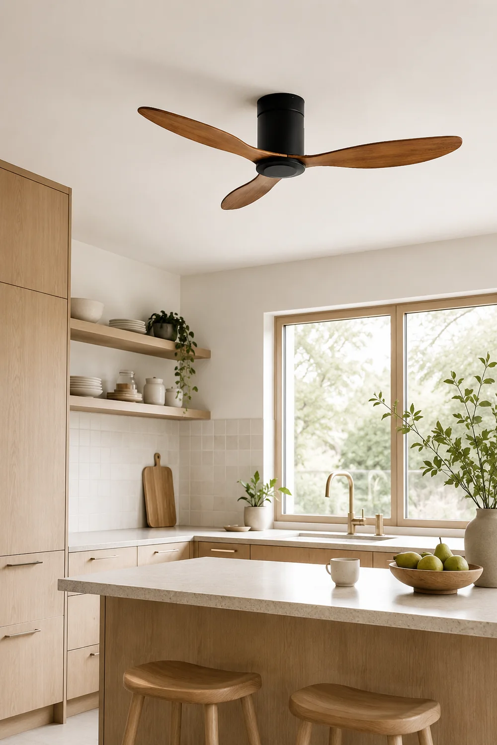 Walters Minimalist 3-Blade DC Ceiling Fan, Black & Wood, 52'' - Lumpaz