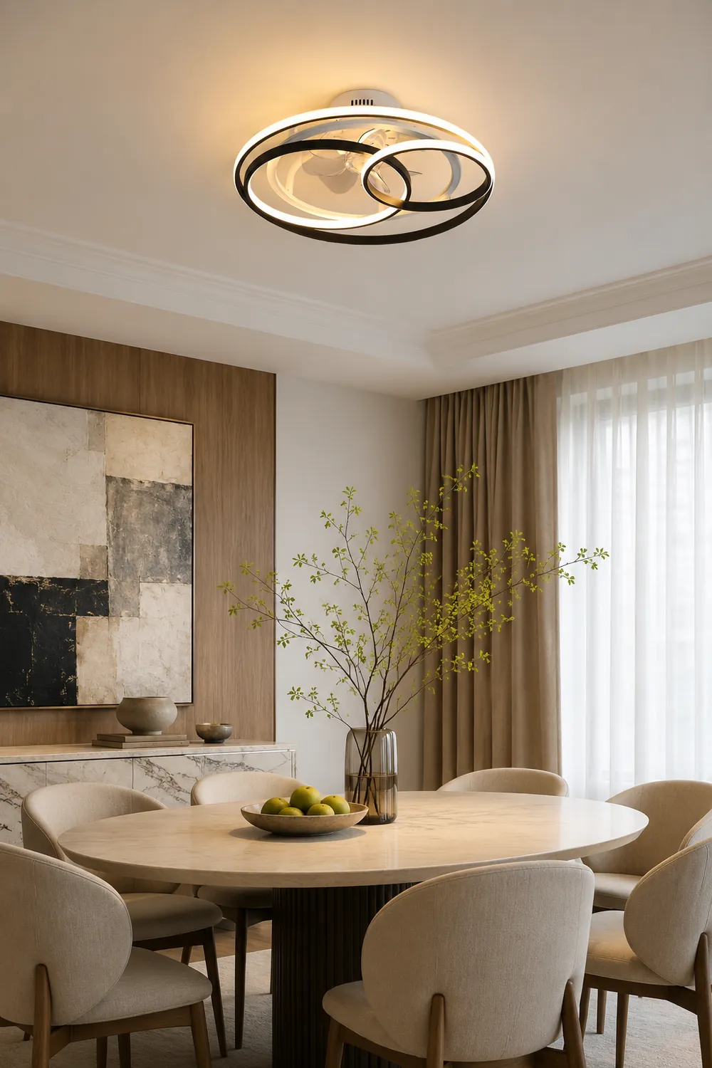 Arisha 4-Rings Ceiling Fan with Light, DIA 21.6"/23.6" - Lumpaz