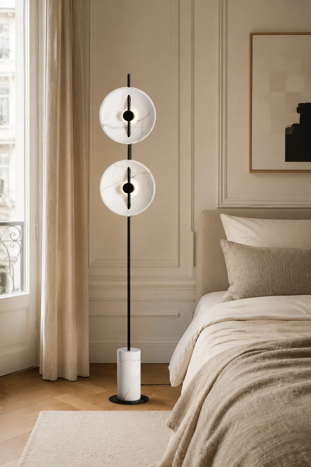 Salgado Modern Nordic Round Marble/Metal  Floor Lamp, White - Lumpaz