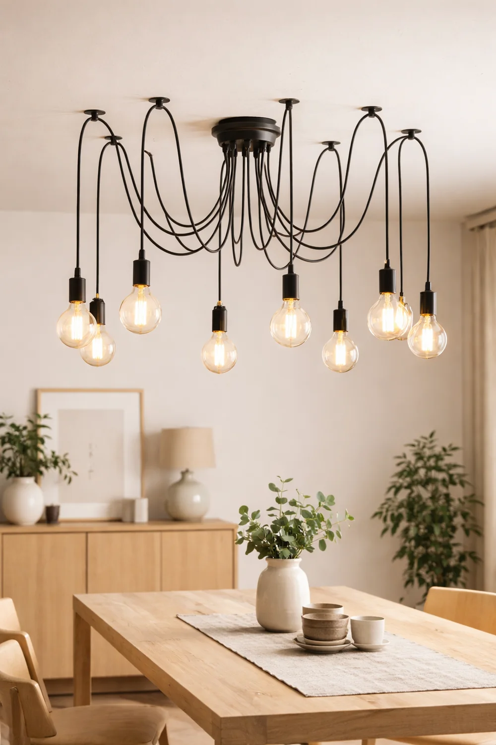Alessio Retro Country LED Spider Chandelier, Black/White - Lumpaz