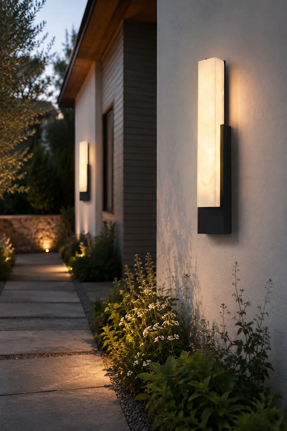 Waterproof Imitation Marble Shade LED Black Modern Outdoor Wall Light - Lumpaz