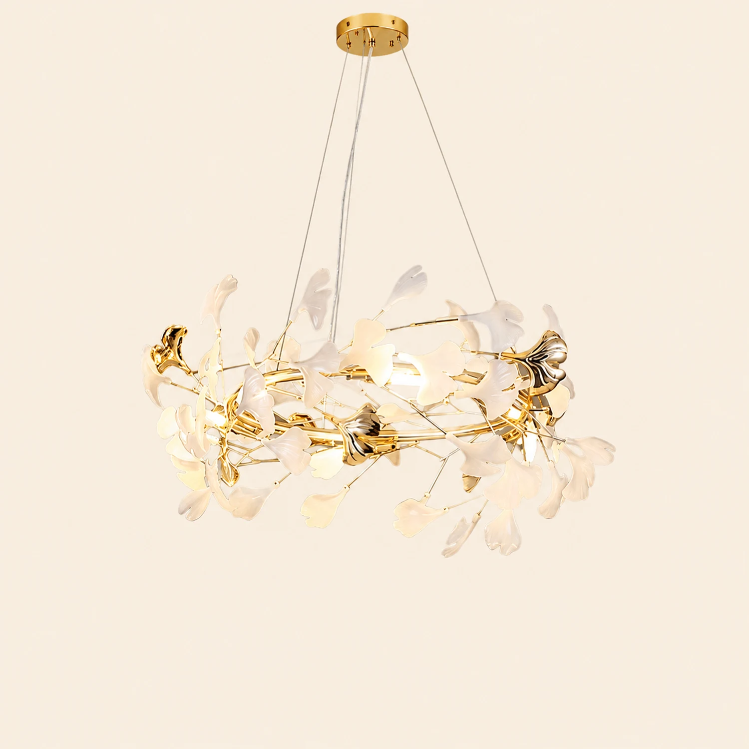 Ophelia GinkLuxe Modern Golden LED Chandelier, Metal & Ceramic - Lumpaz