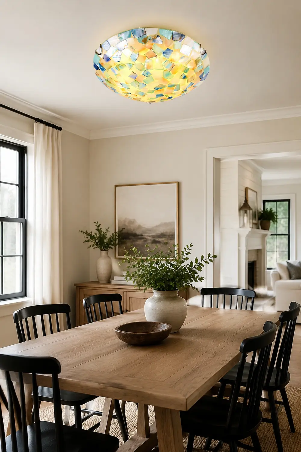 Morandi Modern Semi-Globe Metal/Shell LED Flush Mount Ceiling Light White/Blue/Orange - Lumpaz