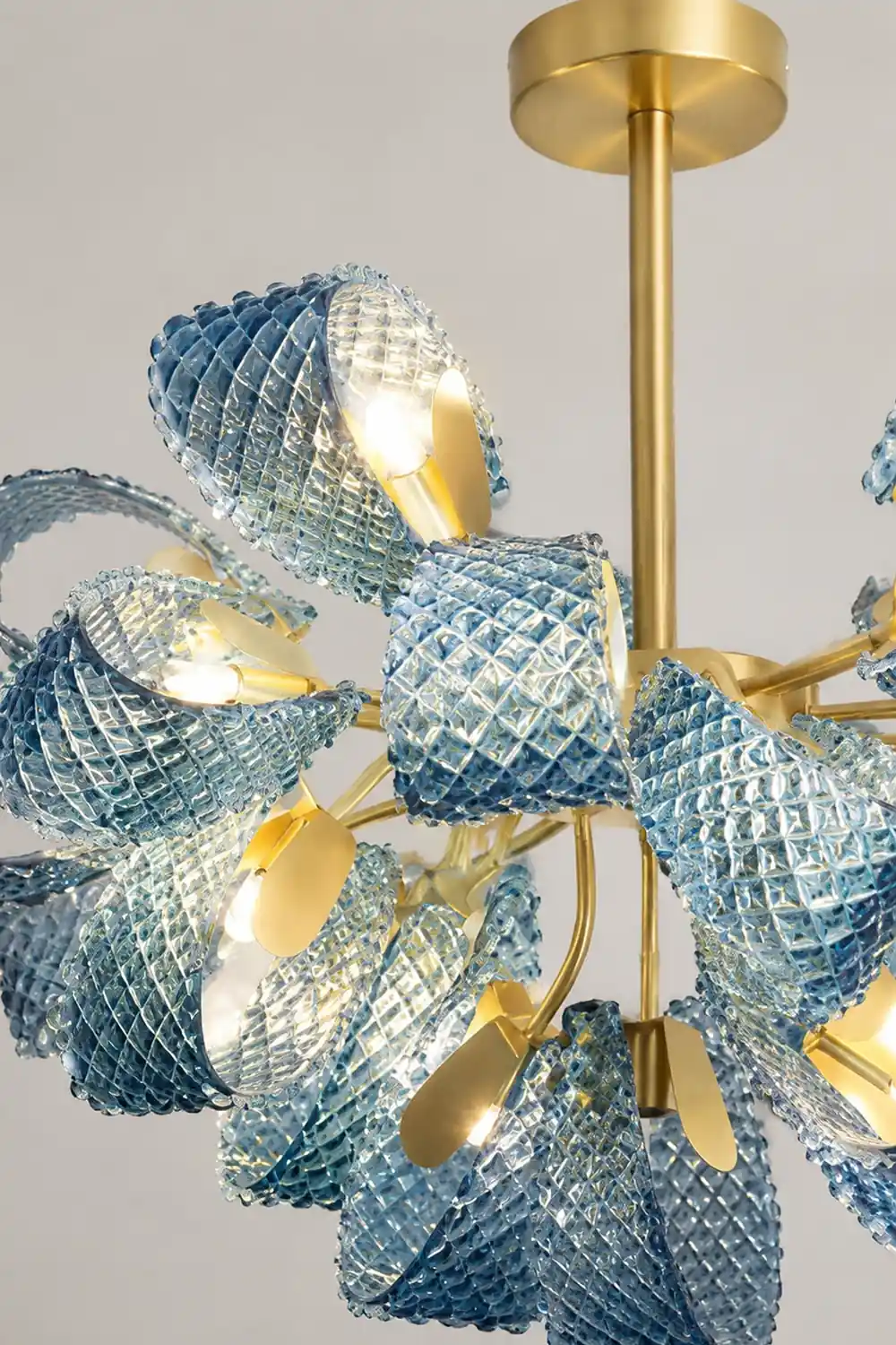 Hailie Vintage Art Deco Blue Glass Chandelier Living Room - Lumpaz