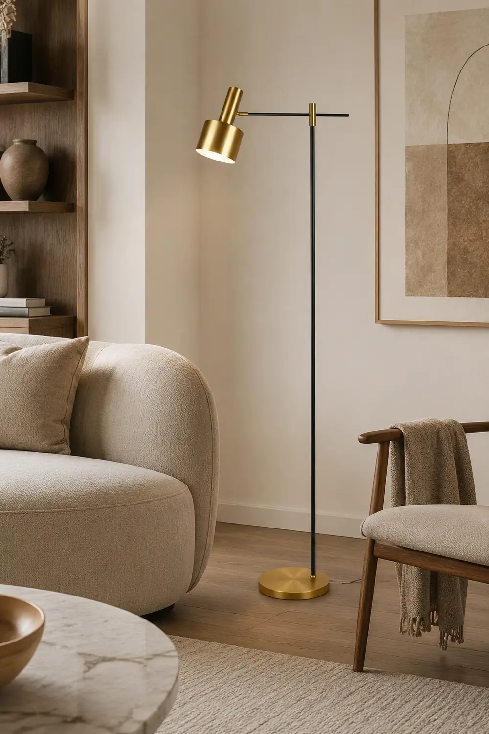 Freja Luxury Linear Metal Floor Lamp, Gold - Lumpaz