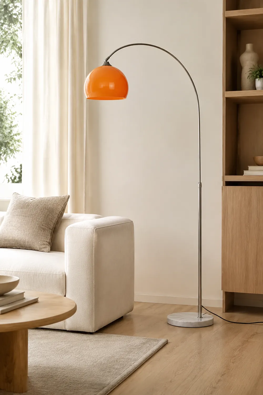 Salgado Floor Arc Lamp, Tall Floor Light, Modern, Orange/ White - Lumpaz