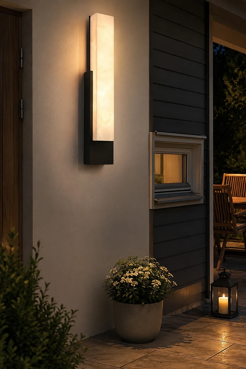 Waterproof Imitation Marble Shade LED Black Modern Outdoor Wall Light - Lumpaz
