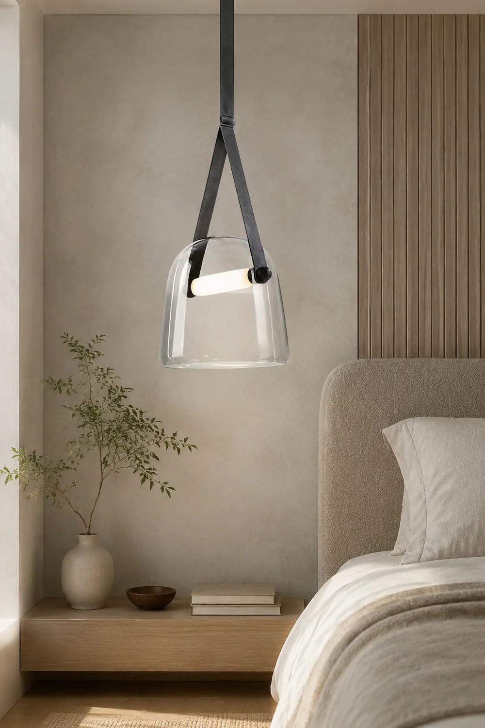 Modern Nordic Leather/Glass Pendant Light Gray/White Bedroom - Lumpaz