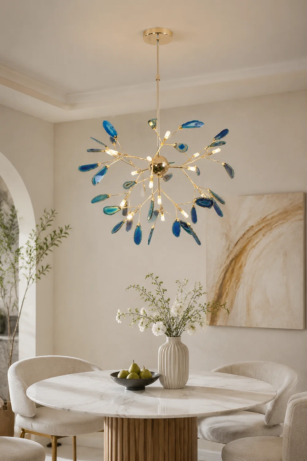 Javon Artistic Leaf Agate Pendant Light Blue/Green/Colorful Dining Room - Lumpaz