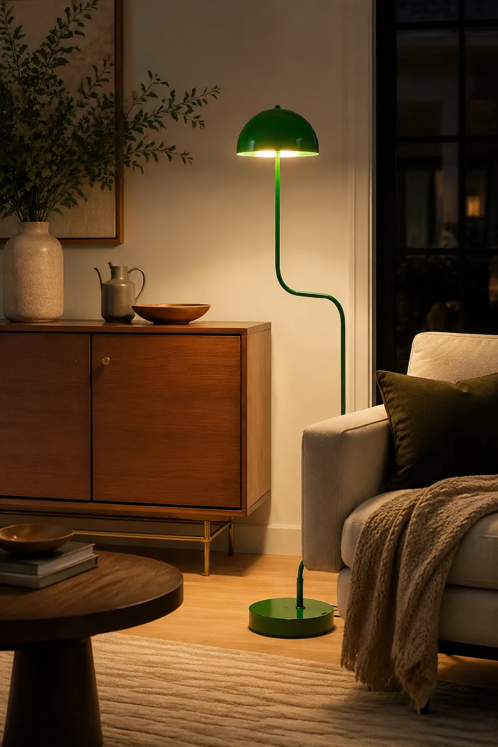 Salgado Floor Lamp Mushroom Middle Ancient, Arc Metal, Green, Dining Room - Lumpaz