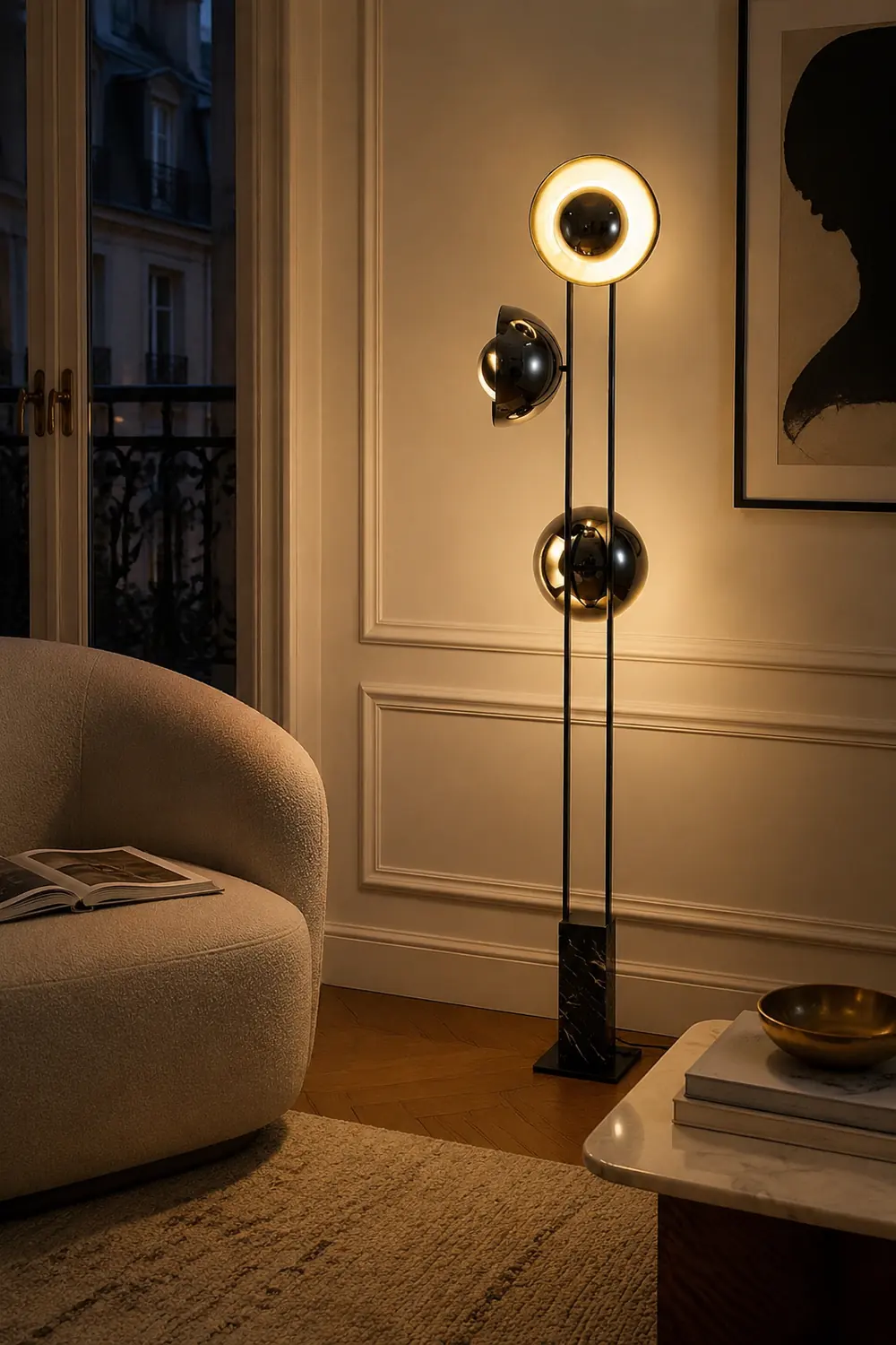 Salgado Modern Minimalist Tri-head Floor Lamp, Metal & Marble - Lumpaz
