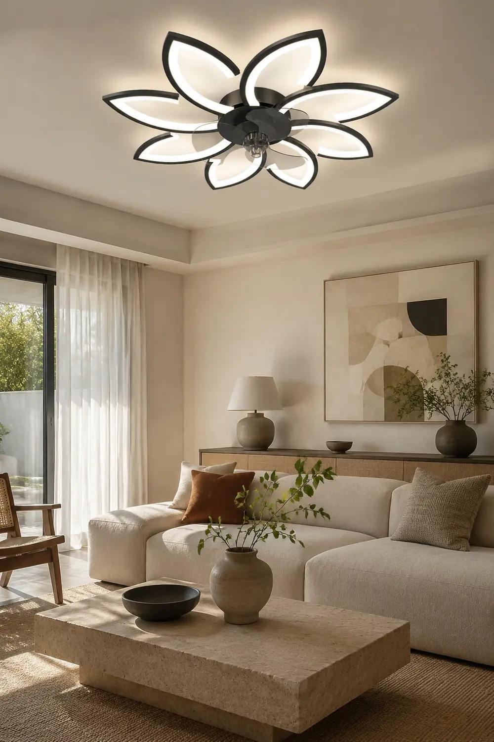 Hana Modern Flower Ceiling Fan with Light, 3 Color, L 25.5"/27"/31"/35.5" - Lumpaz