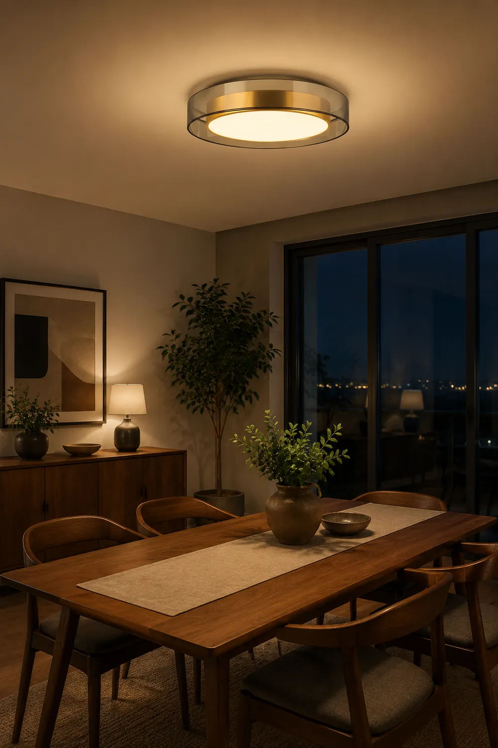 Quinn Nordic Modern Round LED Flush Mount Ceiling Light, Gold - Lumpaz