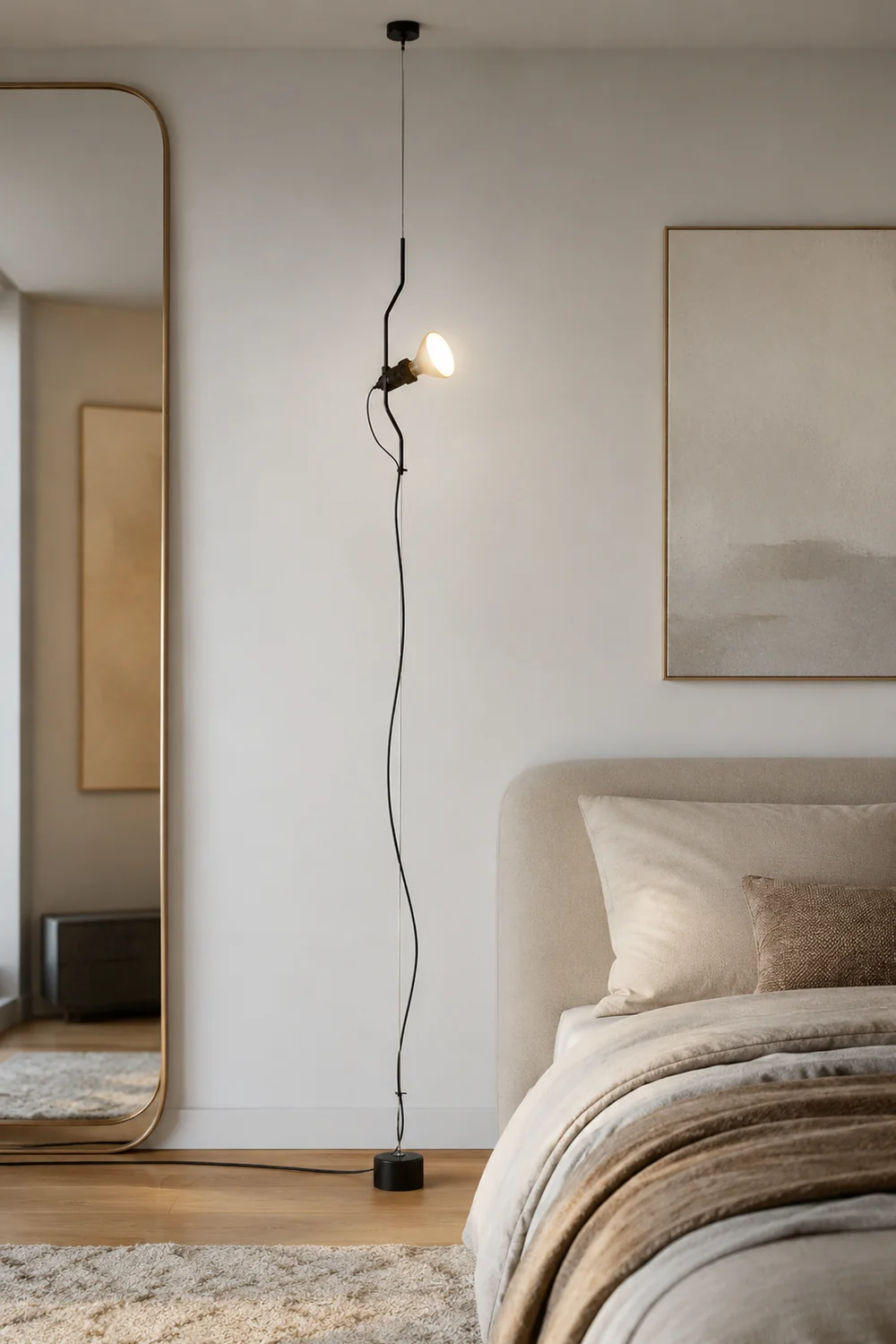 Luxo Floor Lamp Linear Minimalist, Metal, Black/White/Red, Bedroom - Lumpaz