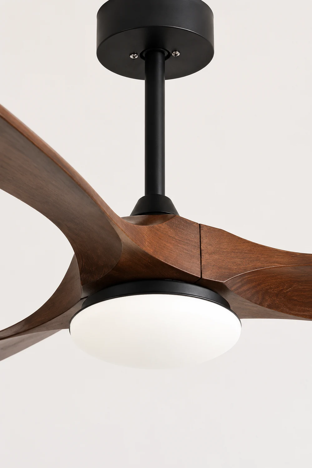 Haydn 3-Blade Industrial DC Ceiling Fan with Light, Black & Wood, 52'' - Lumpaz