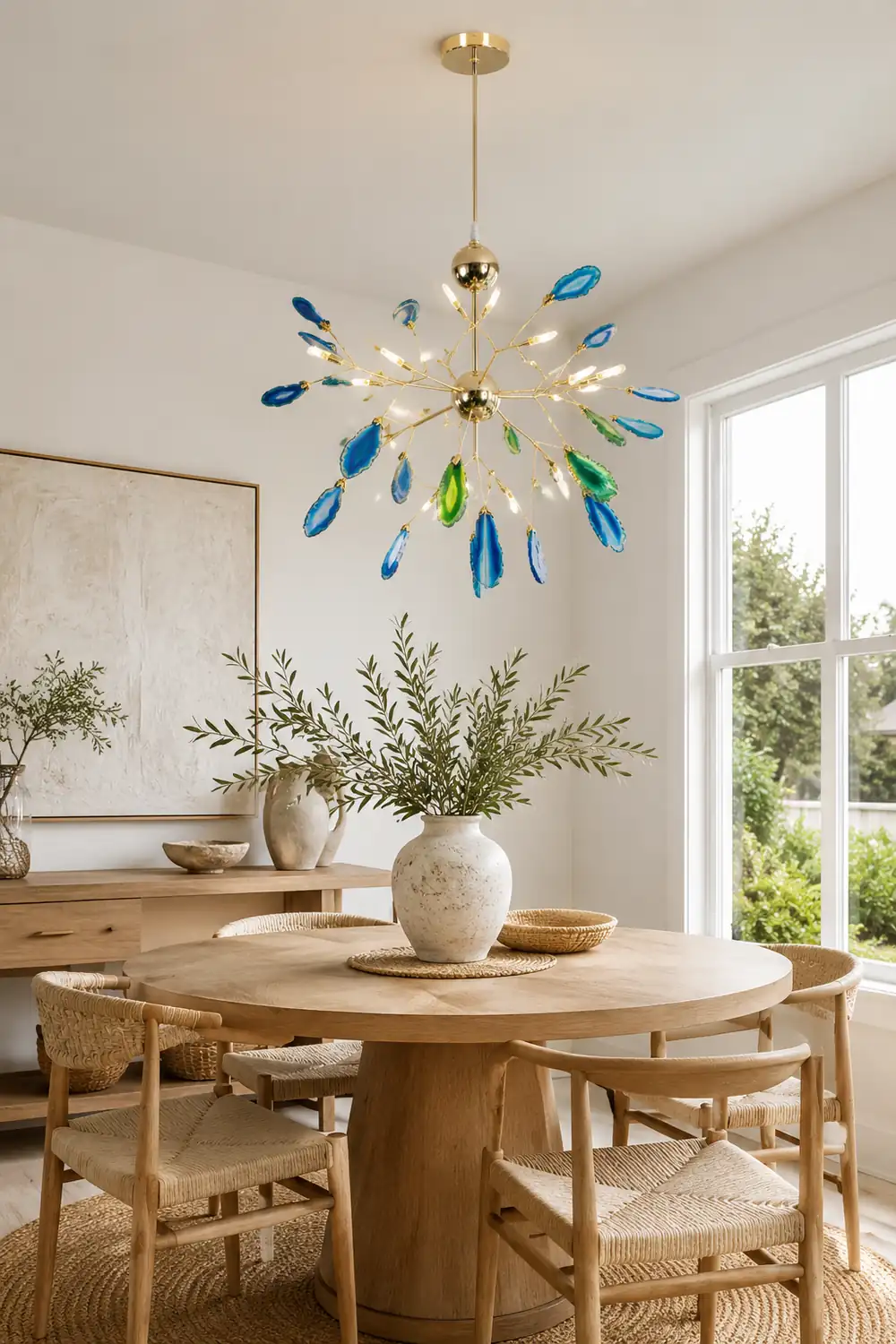 Javon Artistic Leaf Agate Pendant Light Blue/Green/Colorful Dining Room - Lumpaz