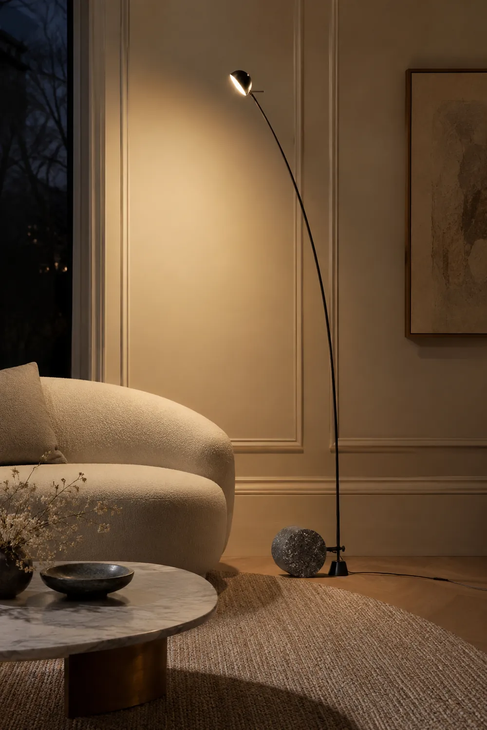 Salgado Nordic Gray Arc LED Floor Lamp, Marble & Metal - Lumpaz