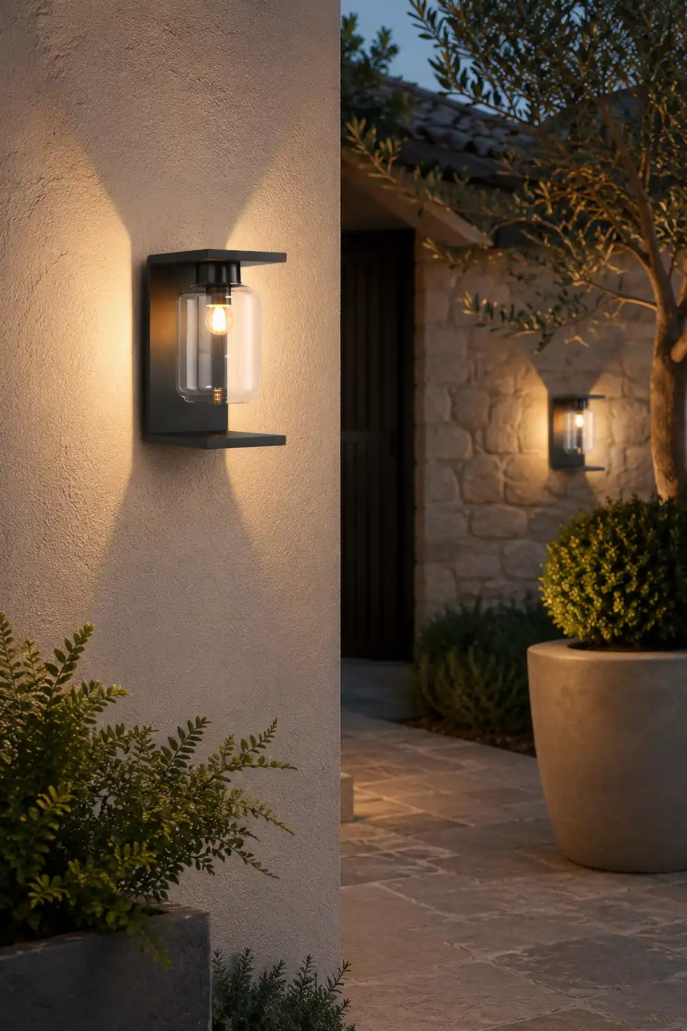 Outdoor Waterproof LED Glass Black Modern Solar Wall Lights with Remote - Lumpaz