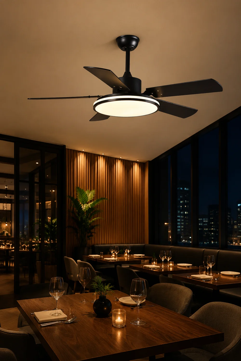 Haydn 5-Blade Modern Black DC Ceiling Fan with Light, Metal & ABS, 52'' - Lumpaz