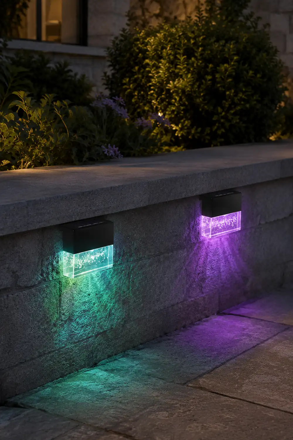 2PCS Solar Sunset Fence Lights RGB LED Outdoor Acrylic Bubbles Step Deck Light - Lumpaz