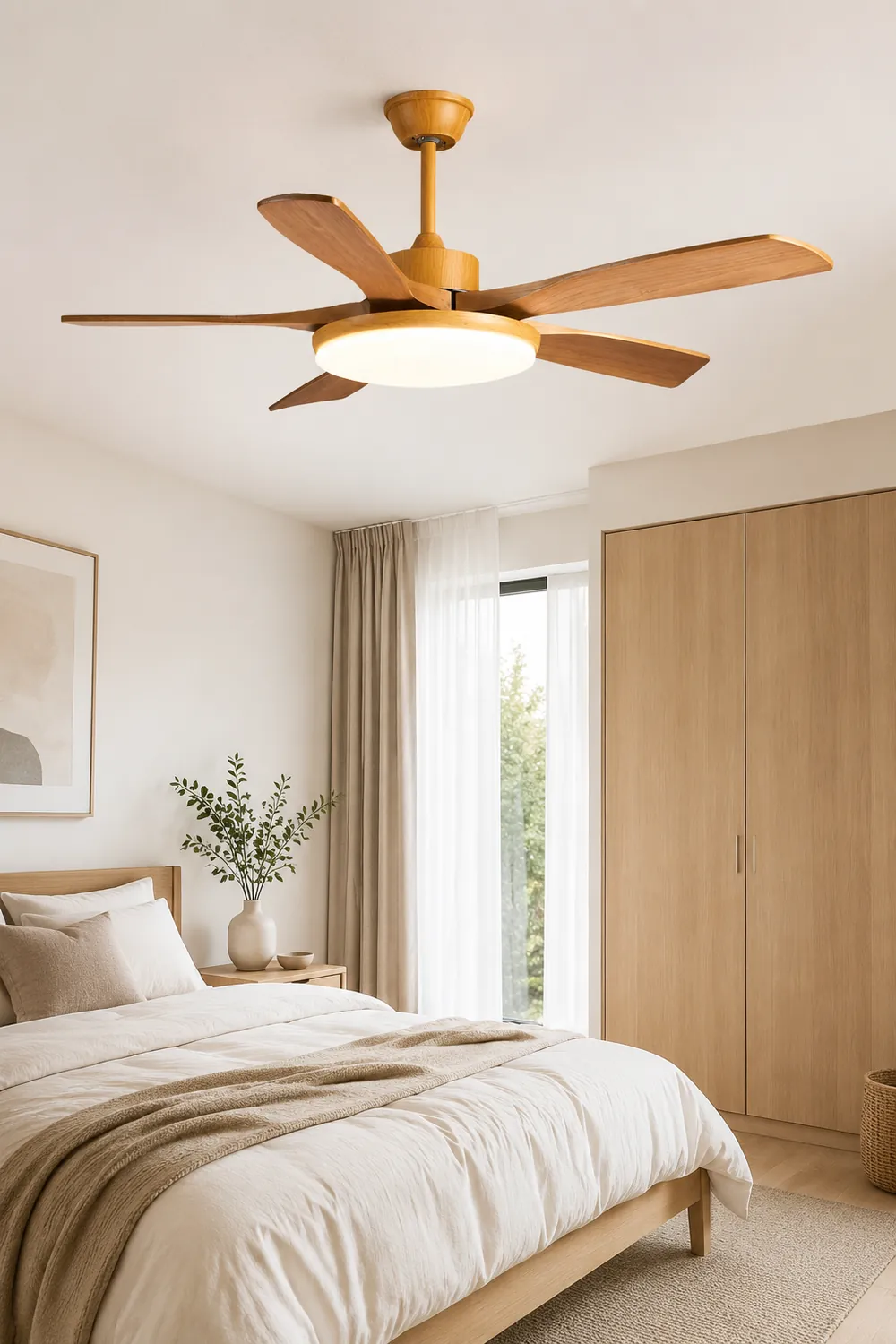 Haydn 5-Blade DC Ceiling Fan with Light, Summer, Black & Wood, 52'' - Lumpaz