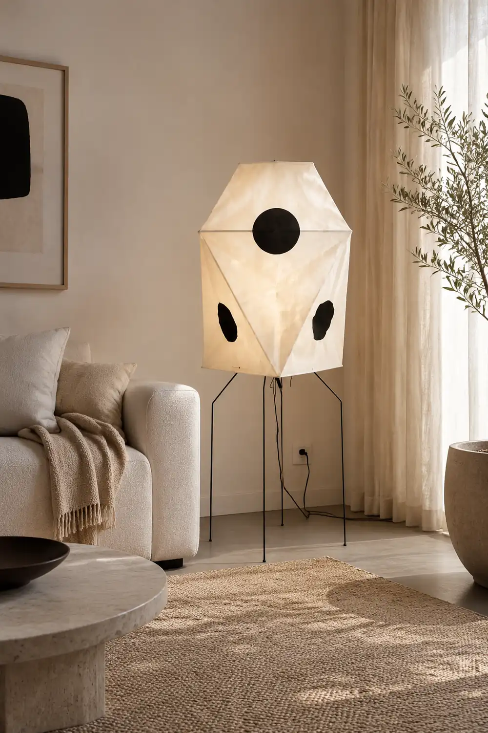 Renée Modern Funky Floor Lamp, Artificial Paper/Metal - Lumpaz