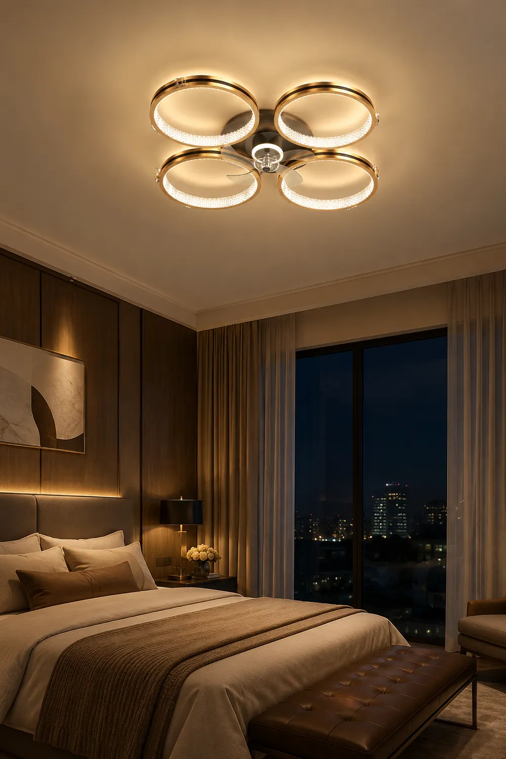Kirsten 4-Rings 5-Blade Ceiling Fan with Light, 31"/40.5" - Lumpaz
