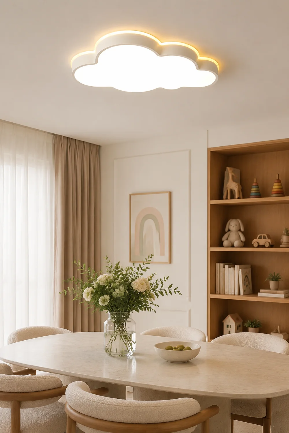 Minori Modern Flush Mount Cloud Ceiling Light, White, Metal - Lumpaz