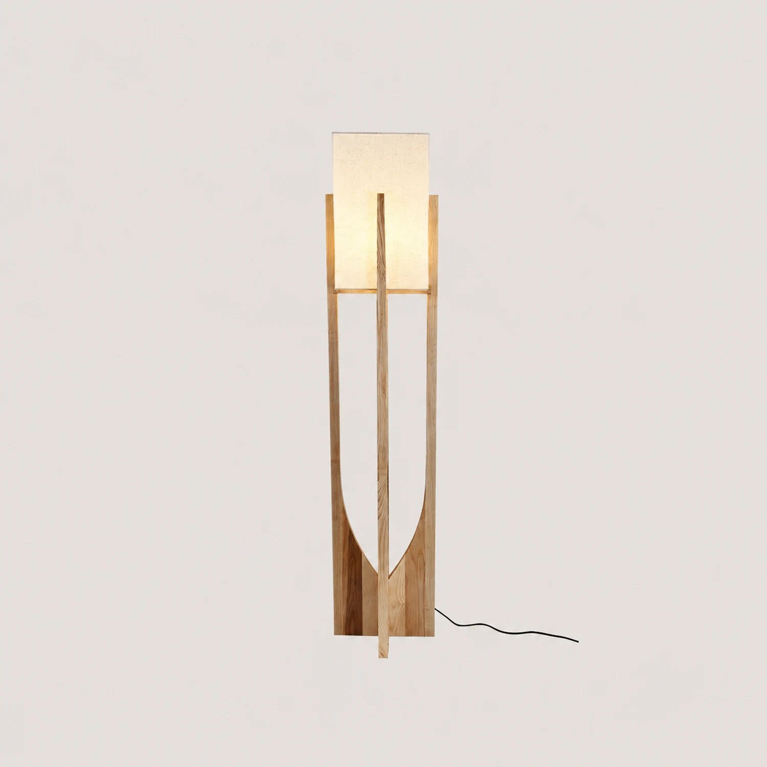 Ozawa Natural Rectangular Wood/Fabric Floor Lamp - Lumpaz