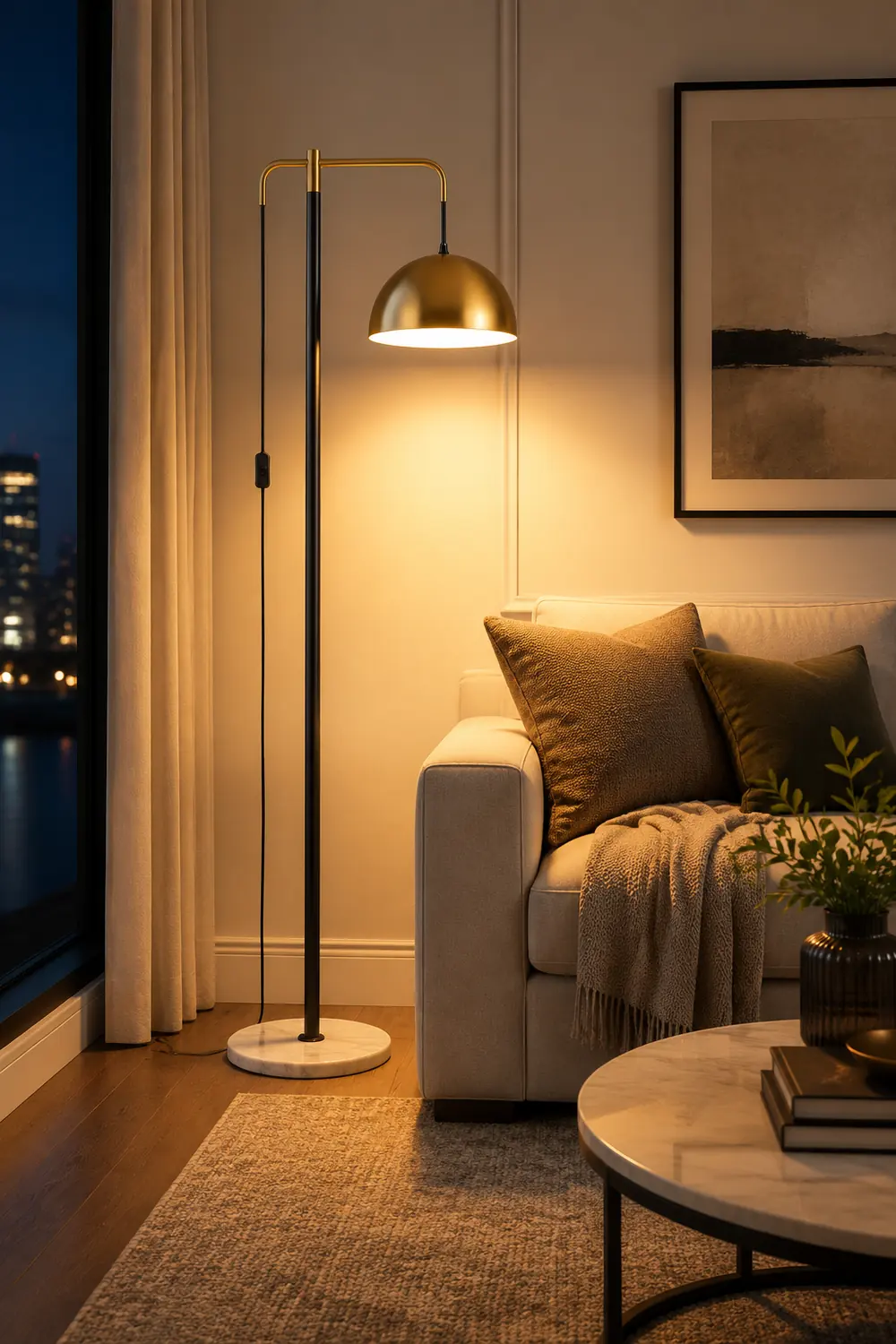 Carins Modern Metal Floor Lamp, Gold, Living Room - Lumpaz