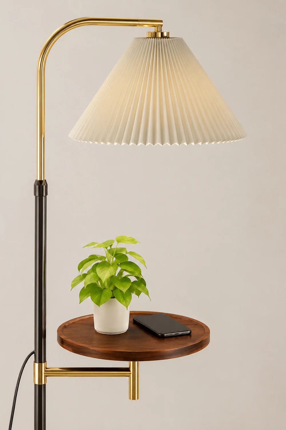 Ozawa Pleated Metal Floor Lamp With Shelves,Gold-Black/Gold - Lumpaz