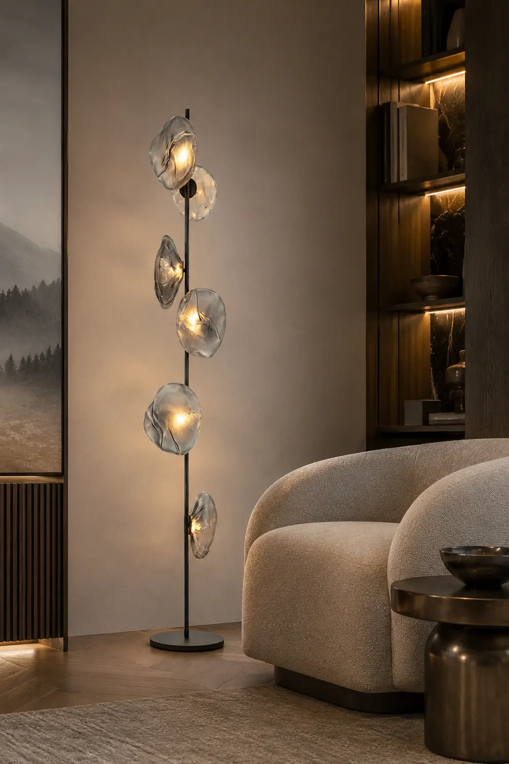 Byers Luxury Flower Metal/Glass Floor Lamp, Black/Gold/Gray - Lumpaz