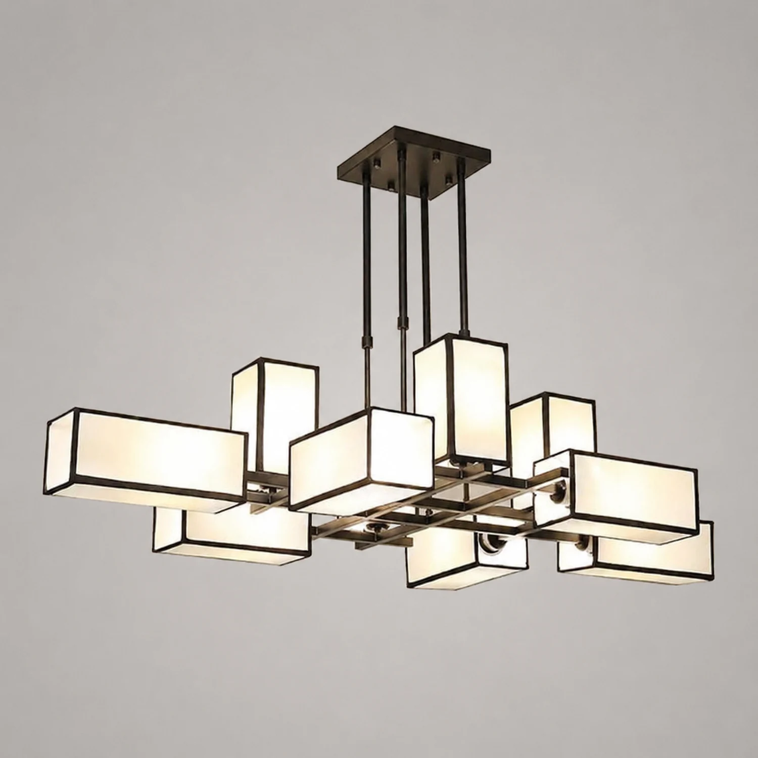 Lacey Pendant Light Square Retro, Metal/Fabric, Black/Gold, Living Room - Lumpaz