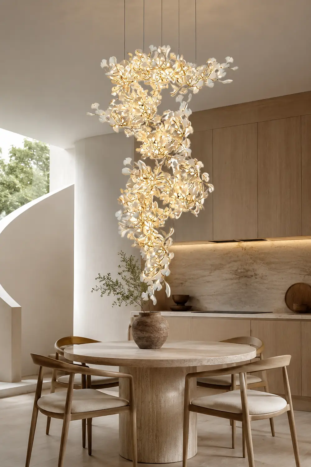 Ophelia Modern Leaf Chandelier Metal/Ceramic Bedroom/Living Room - Lumpaz