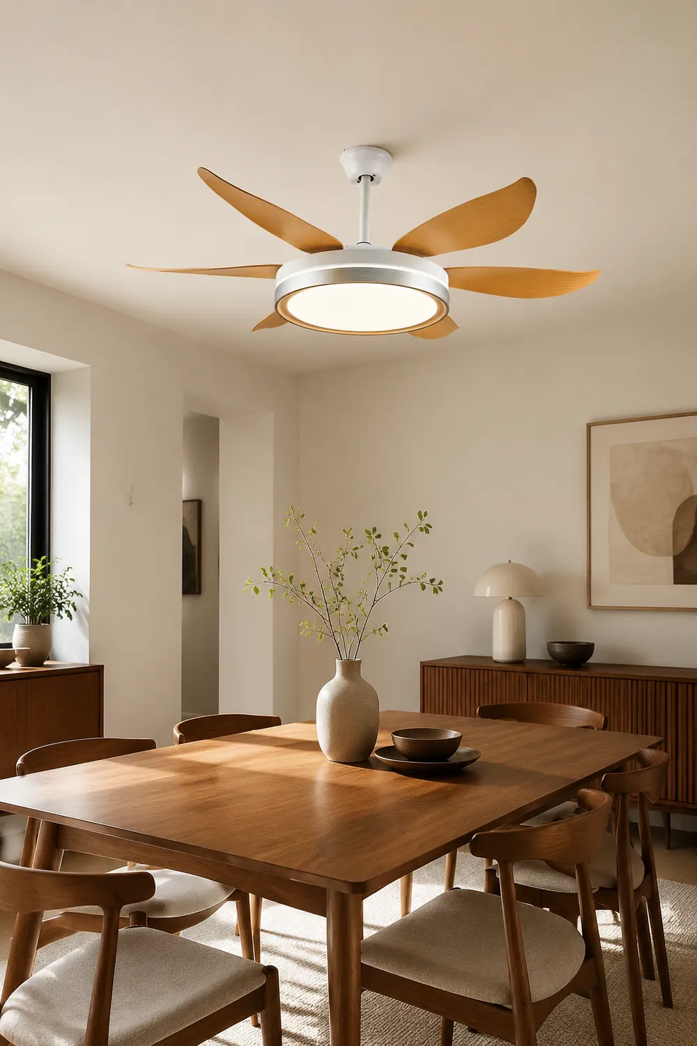 Haydn 6-Blade DC Fan with Light, Silver & Gold, Metal & Acrylic & ABS, Bedroom - Lumpaz