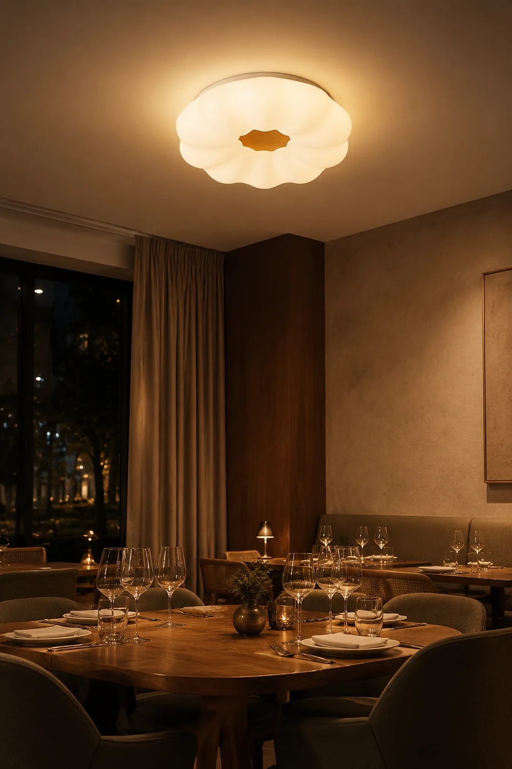 Ozawa Flush Mount Ceiling Light Dimmable, Wooden - Lumpaz